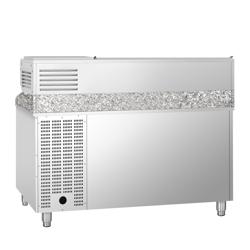 Balcão de pizza refrigerado PREMIUM - 1500x800mm - com tampo em granito - com 1 portas e 7 gavetas 600x400mm - incl. vitrina refrigerada superior - 6x GN 1/3