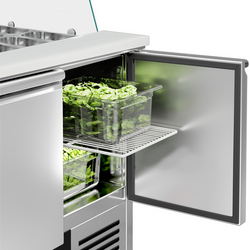 Saladette PREMIUM - 900mm - 2 deuren - met hoge glazen opzetstuk voor 2x GN 1/1 & 3x GN 1/6
