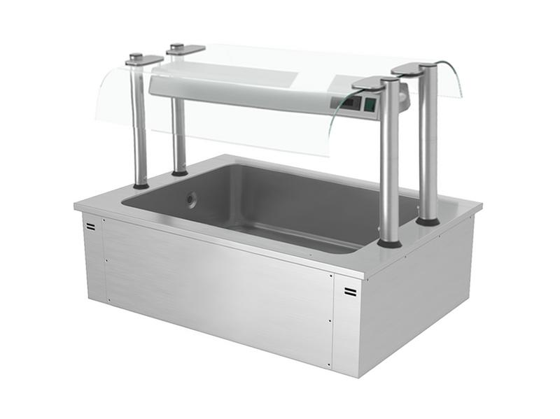 Inbouw ijsbak - 1135mm - 3x GN 1/1 - 130L - met glazen hoestscherm (tweezijdig) - crushed ice