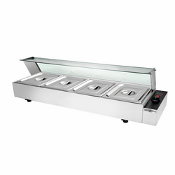Vitrine superior em banho-maria com tampa de vidro - elétrica - com  4 recipientes GN 1/2