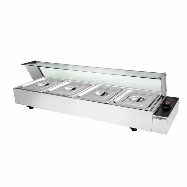 Elektrische opzet-bain-marie met glazen hygiënescherm - 4x GN 1/2 - 1,5 kW