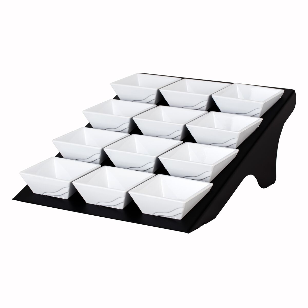 Présentoir buffet / étagère - noir - incl. 12 bols en mélamine - rectangulaires