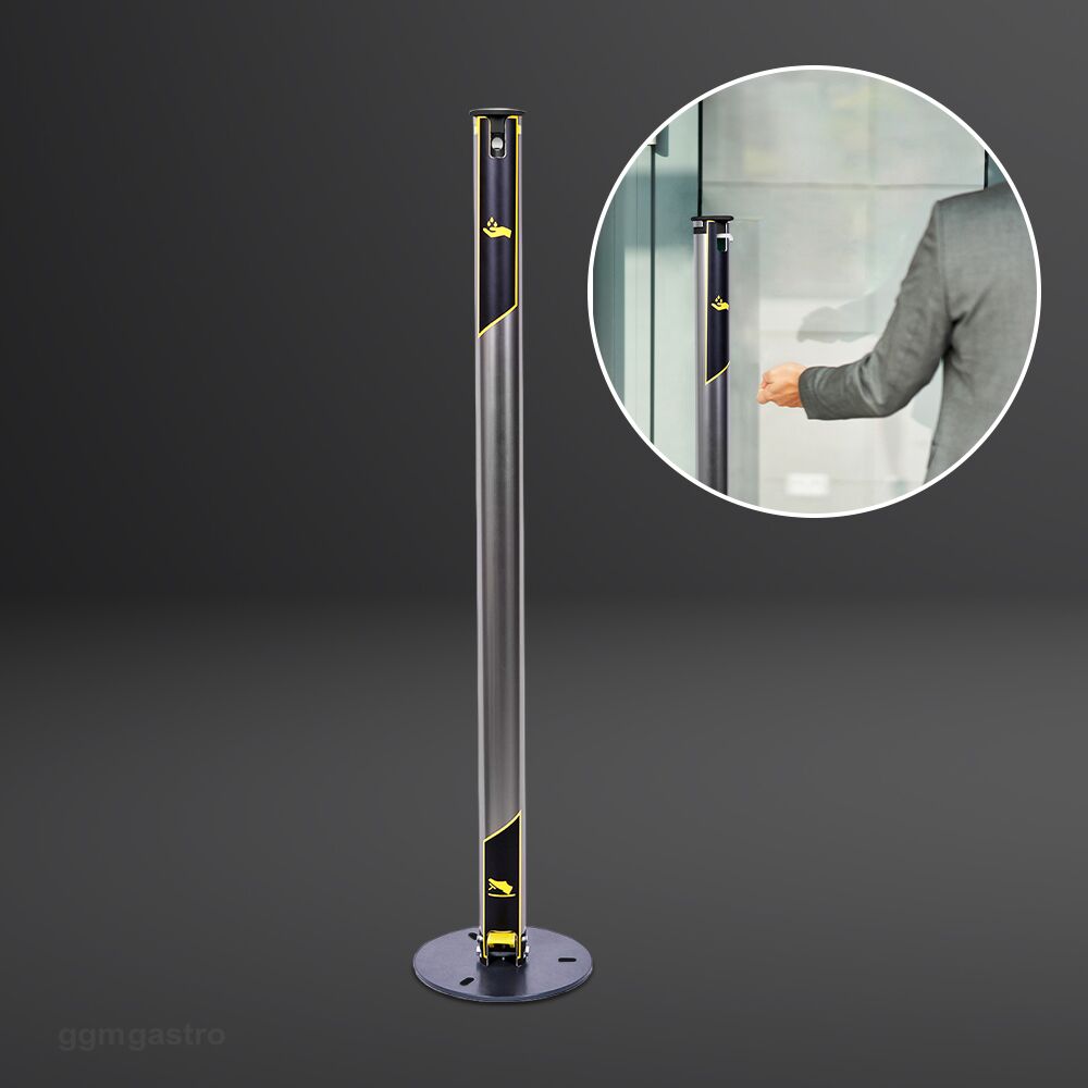 Distributeur de désinfectant - 1400ml - Aluminium - Aluminium - sur pied, commande au pied, compatible gel hydroalcoolique, manuel
