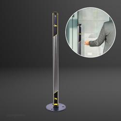 Colonnina dispenser igienizzante - 1400 ml - Alluminio - con pedale, avvertenze igieniche