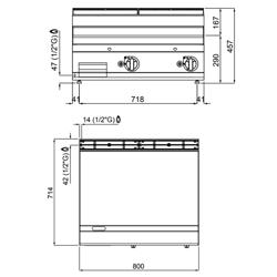 Plynová grilovací deska - 13,8 kW - Hladký - grilovací plocha: 795x500 mm