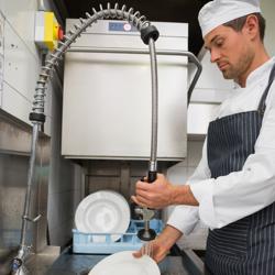 Ön Yıkama Duş Sprey Ünitesi 3000 - Duvara Monte - Musluklu - Çift Su Girişli - soğuk&sıcak su için - 360° döner el tabancası, EPDM hortum, lak kaplamalı yay, AISI304 paslanmaz yay&hortum, 1/2" bağlantı & karıştırıcı gövde ile - 1150mm