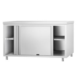 Armoire de travail en acier inoxydable PREMIUM - 1600 mm - avec passe-plat        