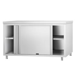 Tavolo armadiato passante in acciaio inox PREMIUM - 1600x600mm - con 4 porte scorrevoli su due lati