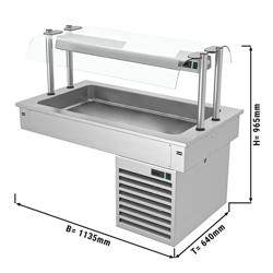 Commercial Drop-in Refrigerated Well - 1000mm - +2 to +8°C - 3x GN 1/1 - 190W - Square Glass - with Glass Sneeze Guard