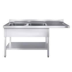 Stół zlewozmywakowy dla zmywarki do naczyń - 1800x700mm - z 2 zlewami po lewej stronie