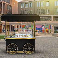 Carrello per gelati - 1700 mm - con lavello e illuminazione - per 5x contenitori per gelati da 5 litri