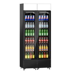 (2 st) Drickakyl - 870 mm - 290 liter - ramlösa glasdörrar - 2 glasdörrar & ljusskylt i topp & LED‑belysning - svart