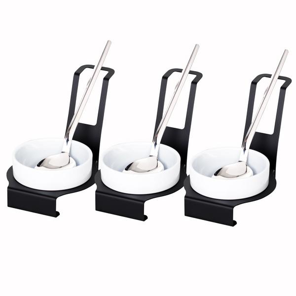 (3 pcs) Support porte cuillères - Rond - Acier inoxydable - 140x140x145mm - Noir | Lot de 3 supports porte cuillères noirs