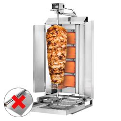 Machine à Kebab / Gril vertical à gaz - 4 brûleurs - 13kW - pour 60kg de viande - livré avec 2 volets, 1 broche, 2 pare-graisses et bac à graisse