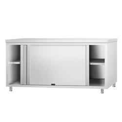 Tavolo armadiato passante in acciaio inox PREMIUM - 2000x700mm - con 4 porte scorrevoli su due lati