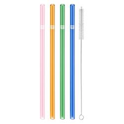 ZWILLING | Sorrento Coloured Straight Glass Straw Set – 4x straws + brush - borosilicate