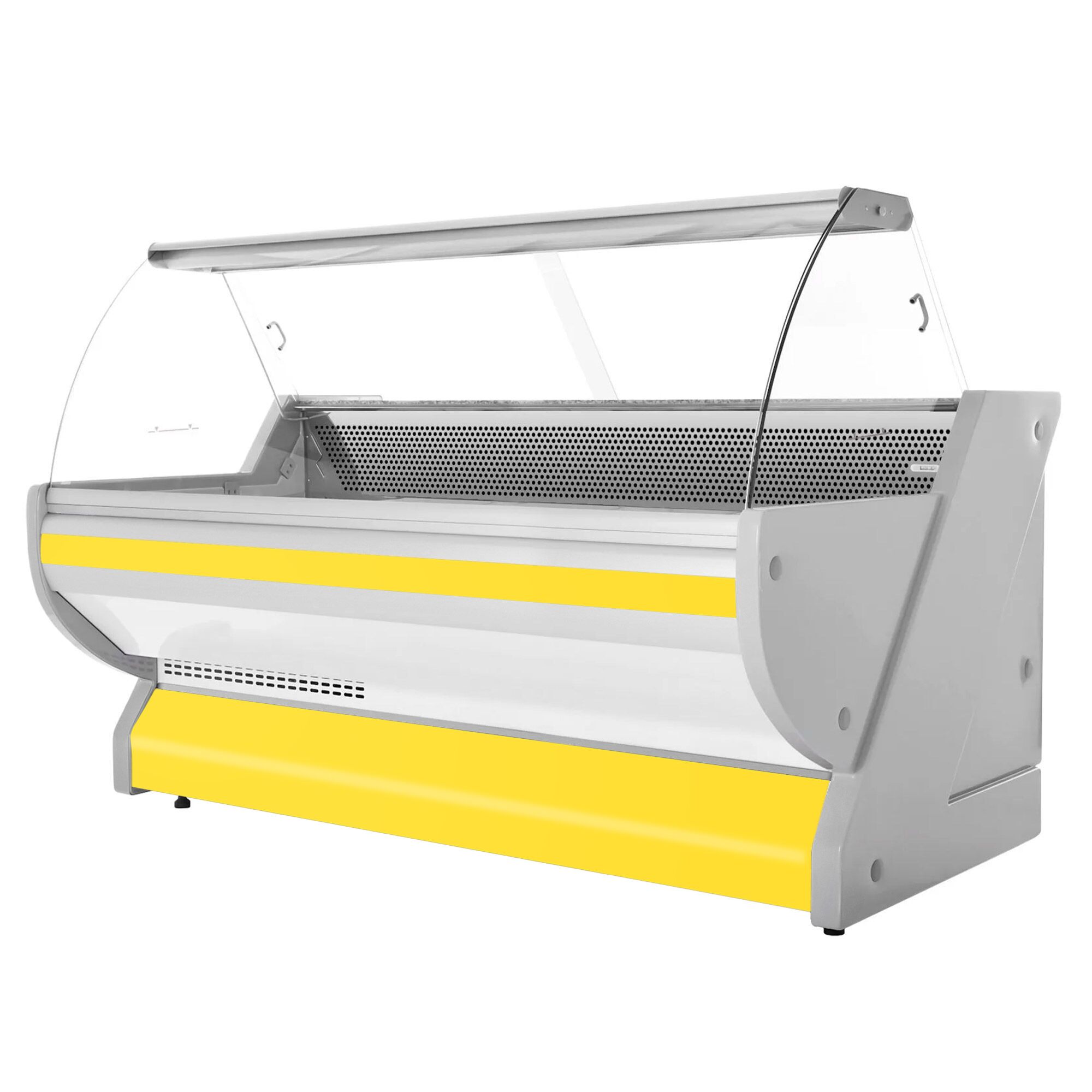Comptoir vitrine réfrigérée - 2515x1150mm - +1/+10°C - Vitre bombée - Éclairage - Façade jaune