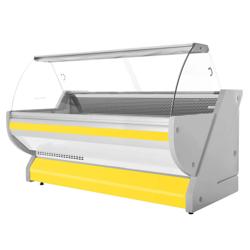 Koeltoonbank - 2515x1150mm - 500 liter - geel - gebogen ruit - granit werkblad