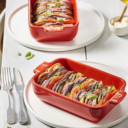 (6 pieces) PEUGEOT | Appolia Rectangular Ceramic Casserole Dish – Red - 22 cm - 0.85 L