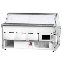 Serve Over Counter - 2965x1150mm - curved front glass - granite worktop - yellow front - capacity 570 litres