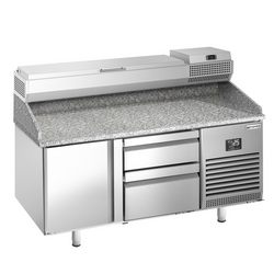 Pizza koelwerkbank Premium PLUS - 1490x700mm - met 1 deur & 2 laden - incl. koelopzetvitrine - 6x GN 1/4