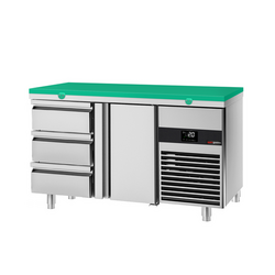 Koelwerkbank PREMIUM - 1400x700mm - met 1 deur & 3 laden - incl. snijplank groen