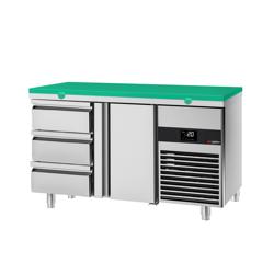 Koelwerkbank PREMIUM - 1400x700mm - met 1 deur - met 3 lades - met snijplaat groen
