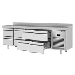 Koelwerkbank Premium PLUS - 2452x600mm - met 8 laden & achterwand