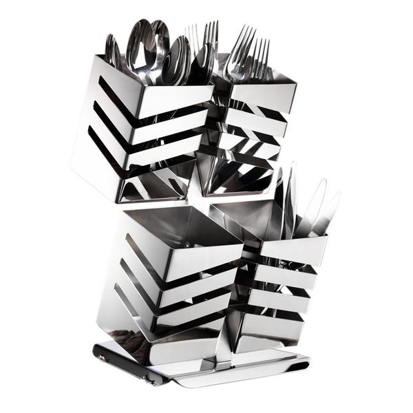 SILVER LINE Cutlery Holder – 4 Compartments - High-Gloss Chrome - 220×210×350 mm