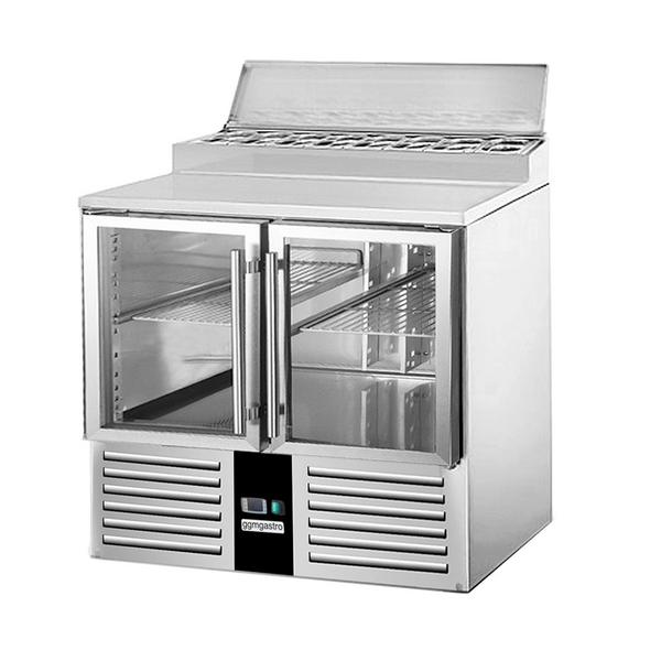 Zubereitungstisch Mini PREMIUM - 900mm - für 5x GN 1/6 - 2 Glastüren