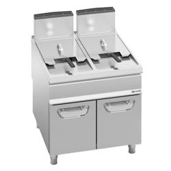 Dubbele gasfriteuse - 20+20 liter - 35 kW - indirect verwarmd - mechanische bediening - met aftapkraan - incl. onderstel