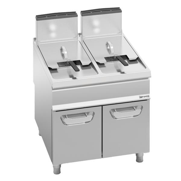 Dubbele gasfriteuse - 20+20 liter - 35 kW - indirect verwarmd - mechanische bediening - met aftapkraan - incl. onderstel