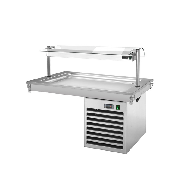 Bandeja enfriadora emportable - 1,1m - +2 ~ +8 °C - 3x GN 1/1 - con protección de vidrio