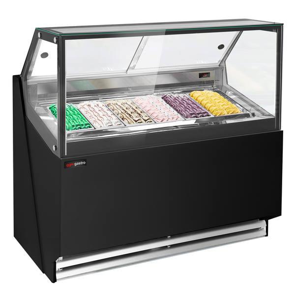 Balcão de gelados THEO - 1300mm - convecção - para 6x recipientes de 5 litros de gelado - preto