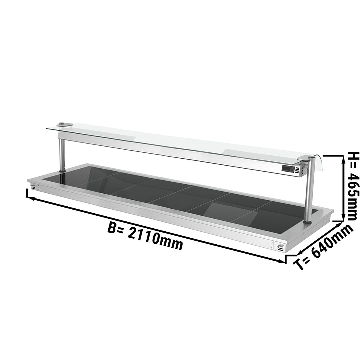 Plaque chauffante encastrable - 2100 mm - 6x GN 1/1 - 2,7 kW - avec protection hygiénique en verre