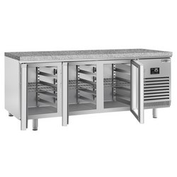 Bakkerij koelwerkbank PREMIUM PLUS - 2185x800mm - 3 glazen deuren & granieten werkblad
