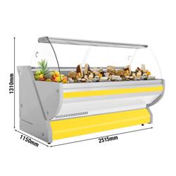 Comptoir vitrine réfrigérée - 2515x1150mm - +1/+10°C - Vitre bombée - Éclairage - Façade jaune