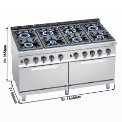 Plynový sporák - Lorenzo 900 - 1600x900x965 mm - 84,2 kW - 8 hořáky - vč. plynové trouby, statické - 2x 7,6 kW