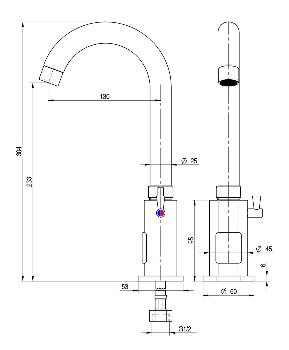 Mitigeur monotrou Premium - avec capteur infrarouge & bec haut pivotant - 130 mm