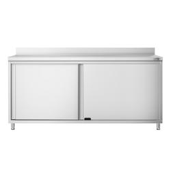 Tavolo armadiato in acciaio inox PREMIUM - 1800x700mm - con 2 porte scorrevoli - con alzatina
