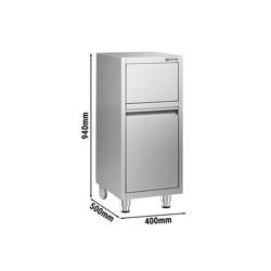 Roska-astia - heilurikansi; pyörillä - 400x500x940 mm - varusteena pyörät (2), jalat (2), pehmeästi sulkeutuva kansi - ruostumaton teräs (AISI 430)