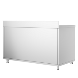 Gabinete de trabalho em aço inoxidável - 1,4 m - com porta deslizante e mesa de apoio