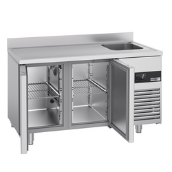 Koelwerkbank PREMIUM - 1430x700mm - met 2 deuren, 1 spoelbak rechts & achterwand