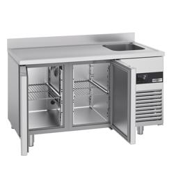 Commercial Counter Fridge PREMIUM - 1430x700mm - with 2 doors - sink right - with upstand - capacity 270 litres
