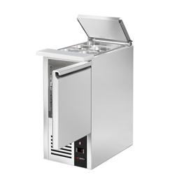 Mesa saladette refrigerada PREMIUM - 450mm - 102L - 1 puerta maciza - con tapa de acero inoxidable para 1x GN 1/1 & tapa de acero inoxidable