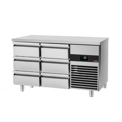 Koelwerkbank PREMIUM - 1400x700mm - met 6 laden - incl. snijplank rood