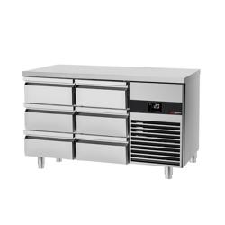 Table réfrigérée PREMIUM – 1400 × 700 mm – avec 6 tiroirs – incluant une planche à découper verte