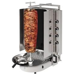 Macchina per Kebab Professionale a Gas - con vetroceramica ROBAX - 8 bruciatori - max 75kg - Da banco - incl. spiedo; pinza/klammer; piatto raccogli carne; vaschetta raccogligocce; paletta Döner; sportelli a battente