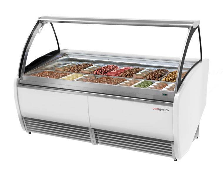 Vitrine à glace LEO – 1960 mm – avec éclairage LED – pour 20 bacs de 5 litres – Blanc