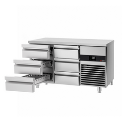 Koelwerkbank PREMIUM - 1400x700mm - met 6 laden - incl. snijplank rood